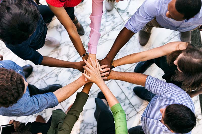 Diverse team working together